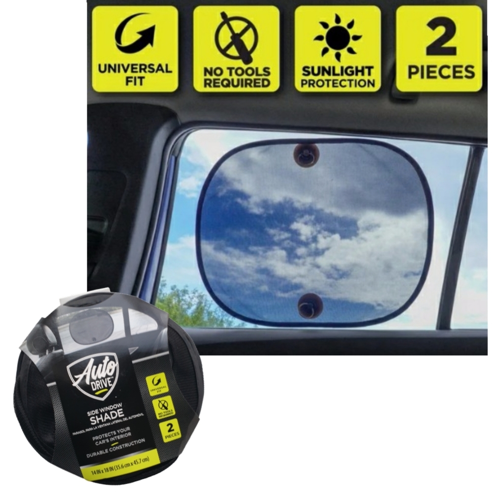 Set of 2 Black Mesh Universal Interior Back Window Suction Cup Shades Auto Drive